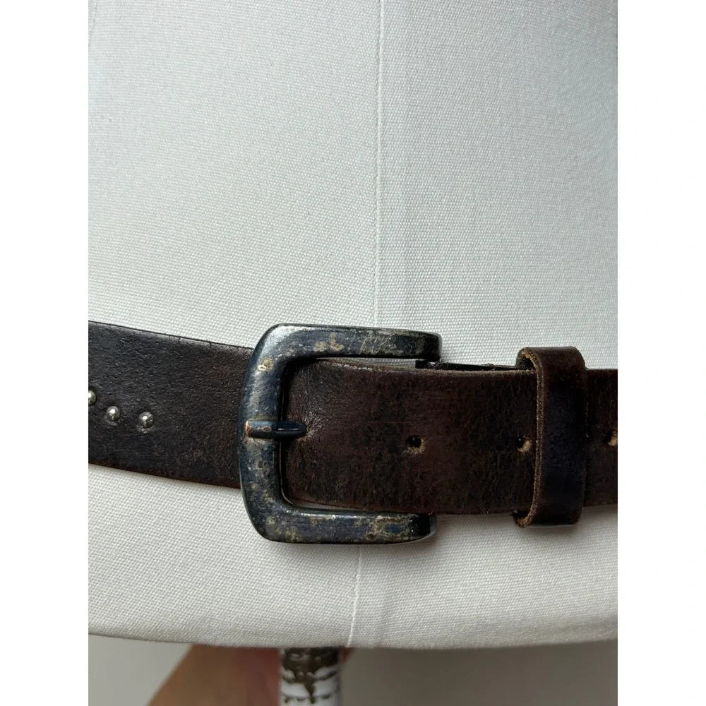 Vintage Brown Italian Leather Studded Floral Belt L Boho Festival Y2K Western